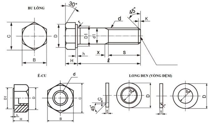 giá bulong và bản vẽ bu lông con tán
