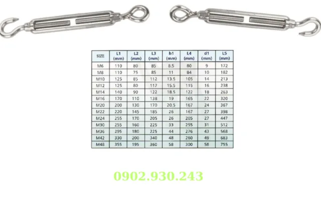 thông số tăng đơ cáp